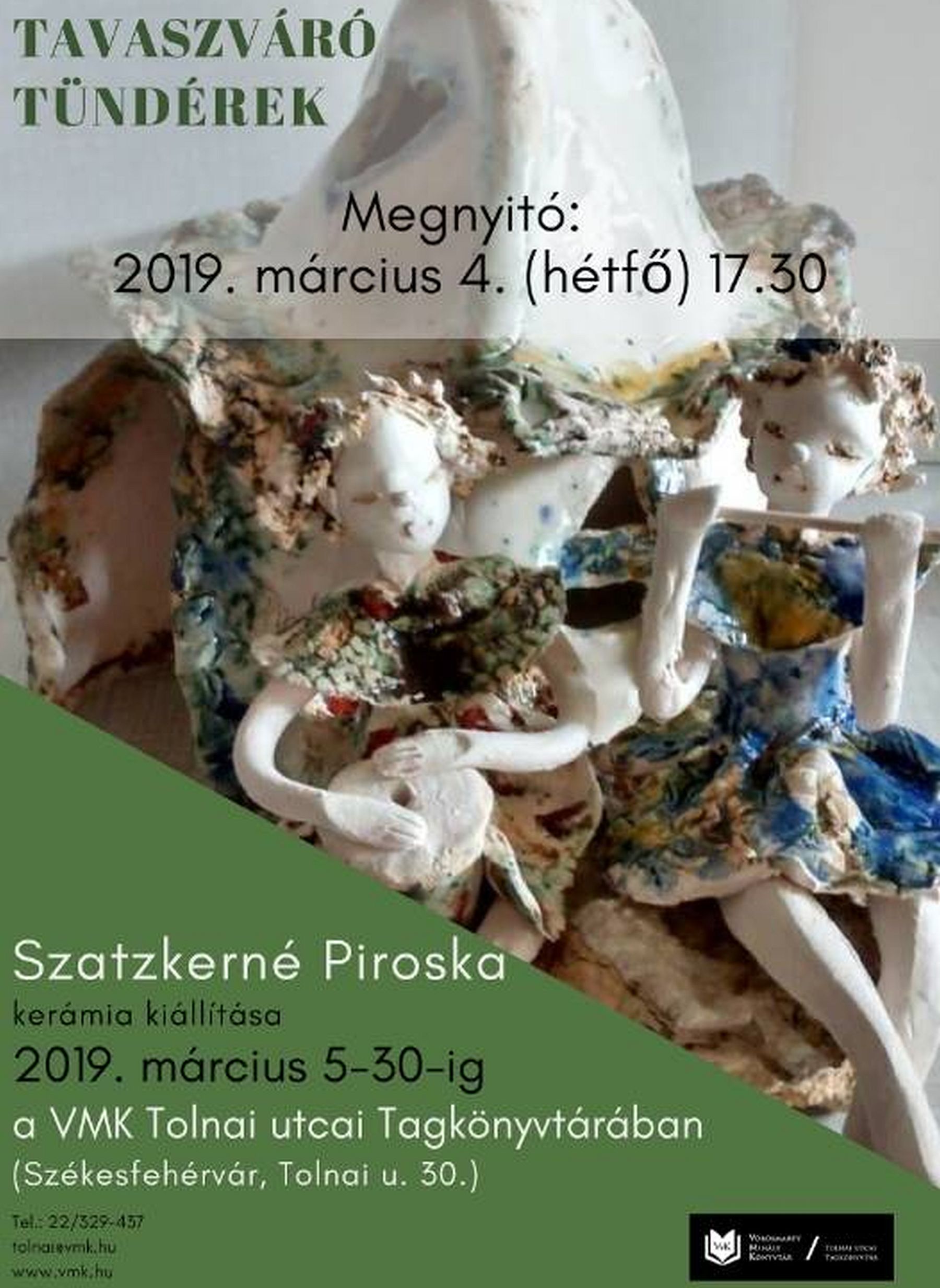 Tavaszváró tündérek - Szatzkerné Piroska kerámiakiállítása nyílik Tolnai utcai Tagkönyvtárban